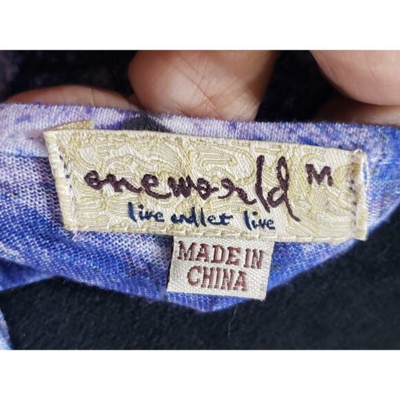 One World Live And Let Live Blouse Top Women Medium Multi Beaded Butterfly Print - Picture 3 of 14